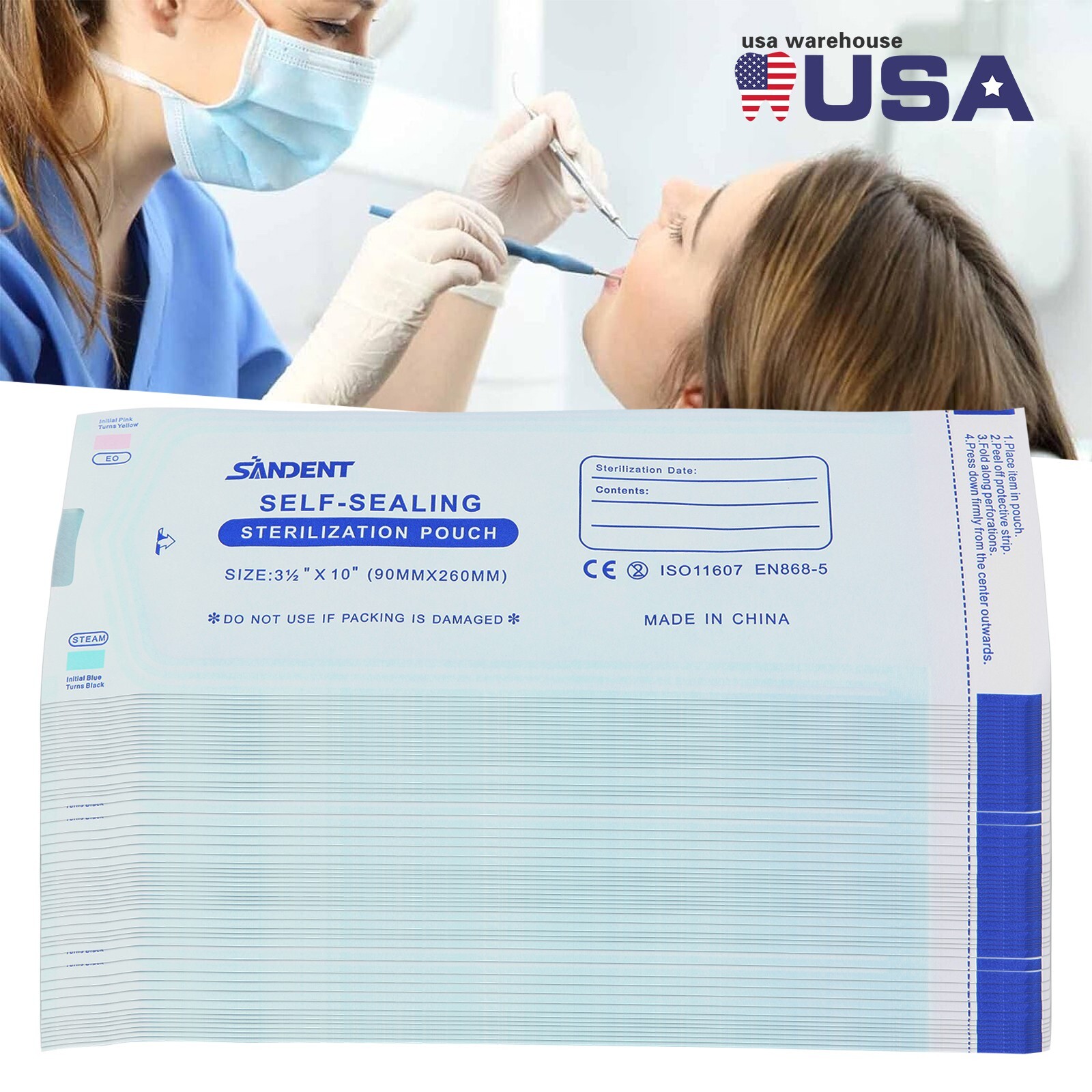 Sterilization Pouches- 3.5 ” x 10 ” Dental Self Pouch Bag 200 Bags
