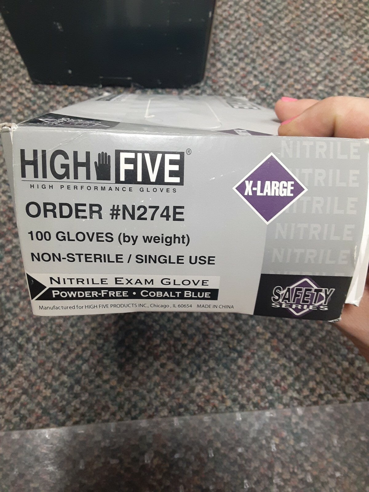 High Five Exam Grade Gloves – XLarge – 100ct – N274E – Powder Free Latex Free