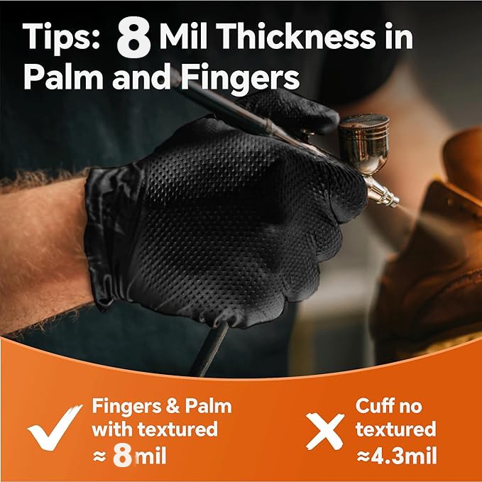 Multifunctional Nitrile Disposable Gloves 8 Mil Raised Diamond Texture BLACK