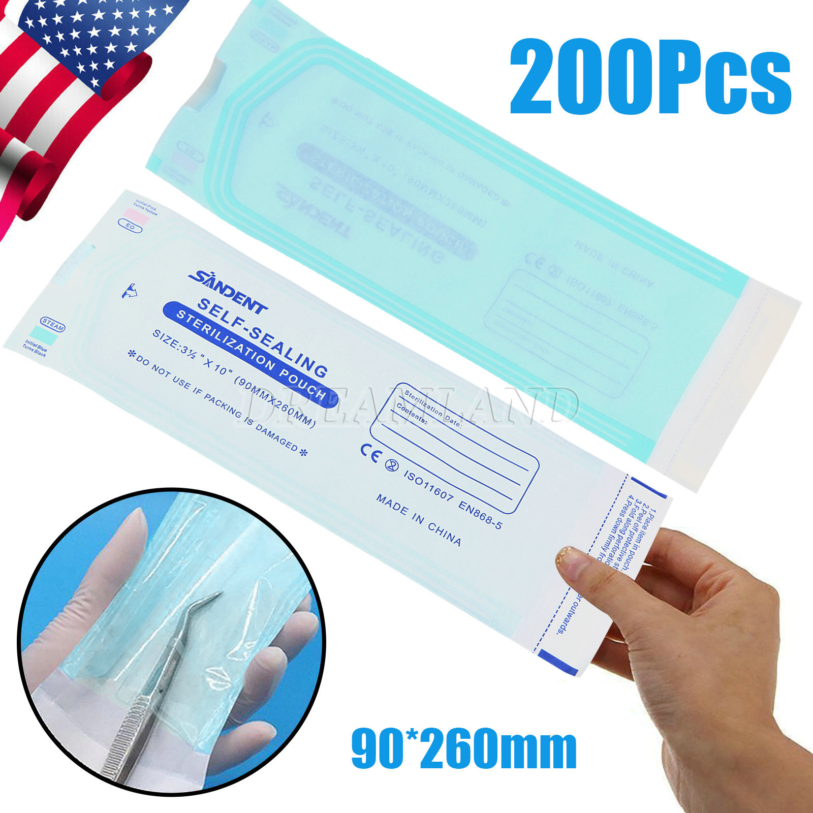 3.5″ x 10″ Dental Medical Self Seal Pouch Sterilization Bag Pouches (200 Bags)