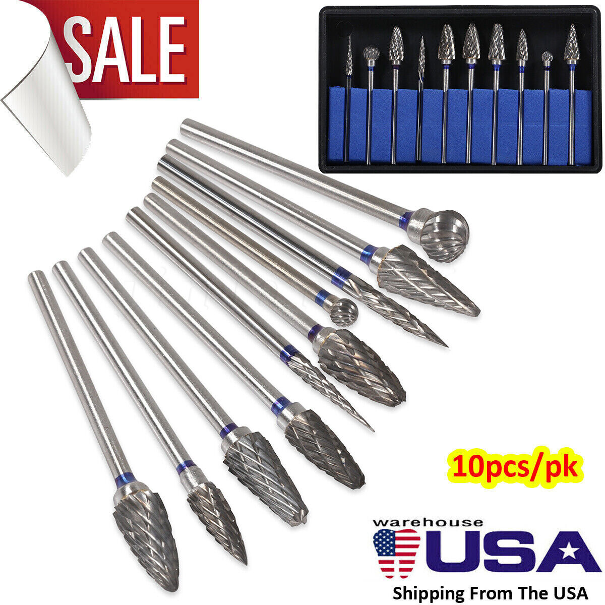 10 Pcs HP Tungsten Steel Carbide Cutter Dental Denture Burs Lab Drill Polisher P