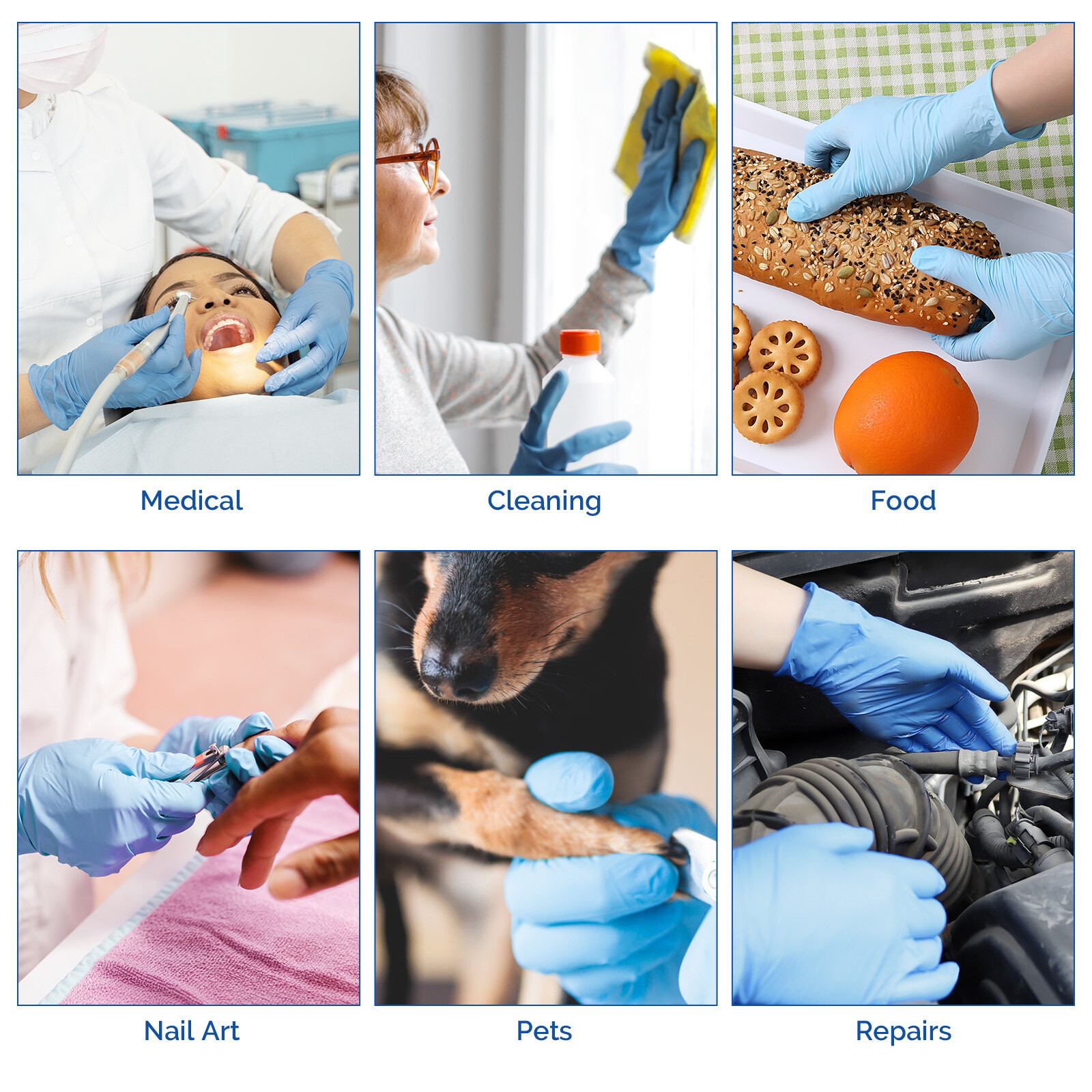 2000pcs Blue Nitrile Disposable Medical Exam Cleaning Gloves Powder Latex Free