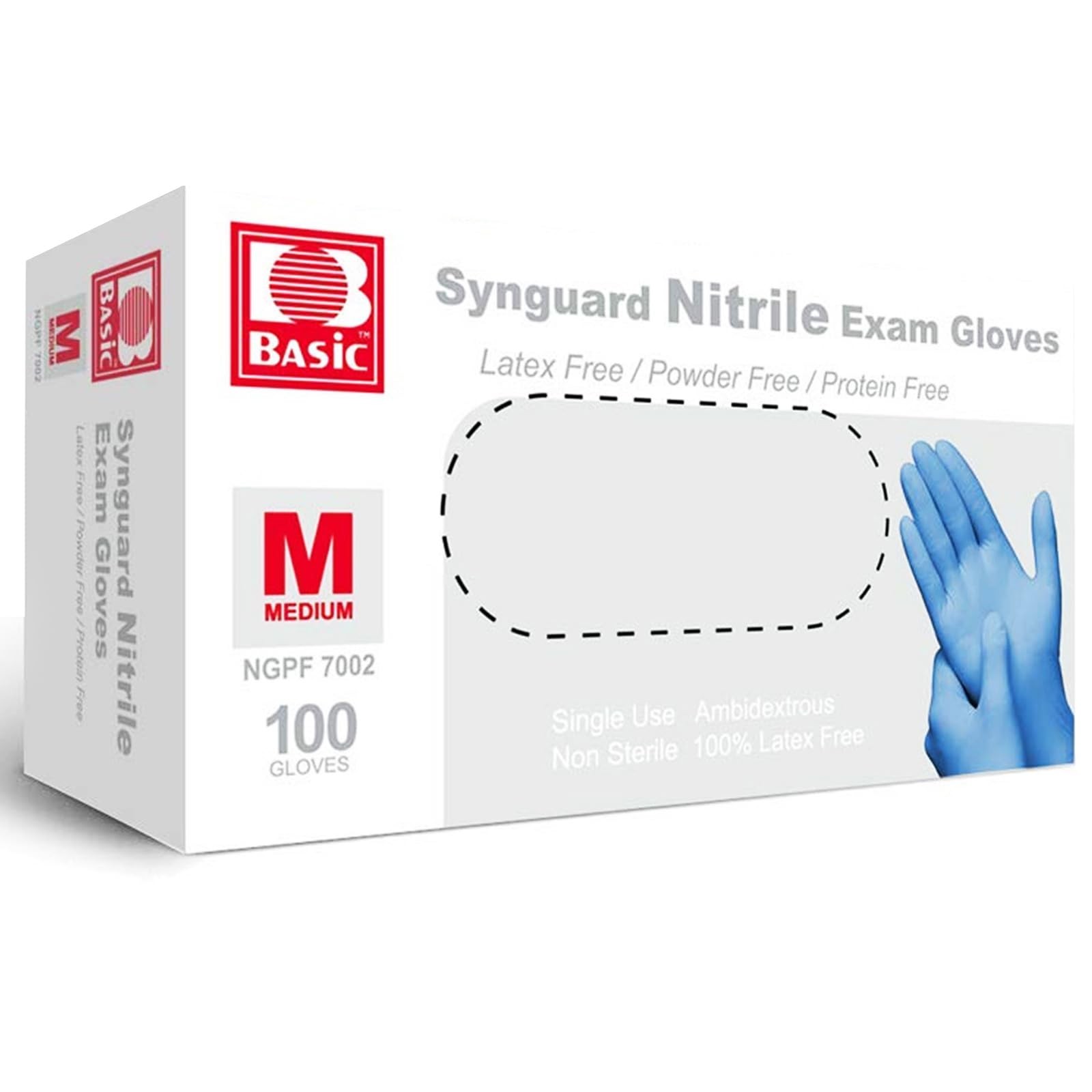 Basic Medical NGPF-7002 Blue Nitrile Exam Gloves, Medium (Pack of 100),
