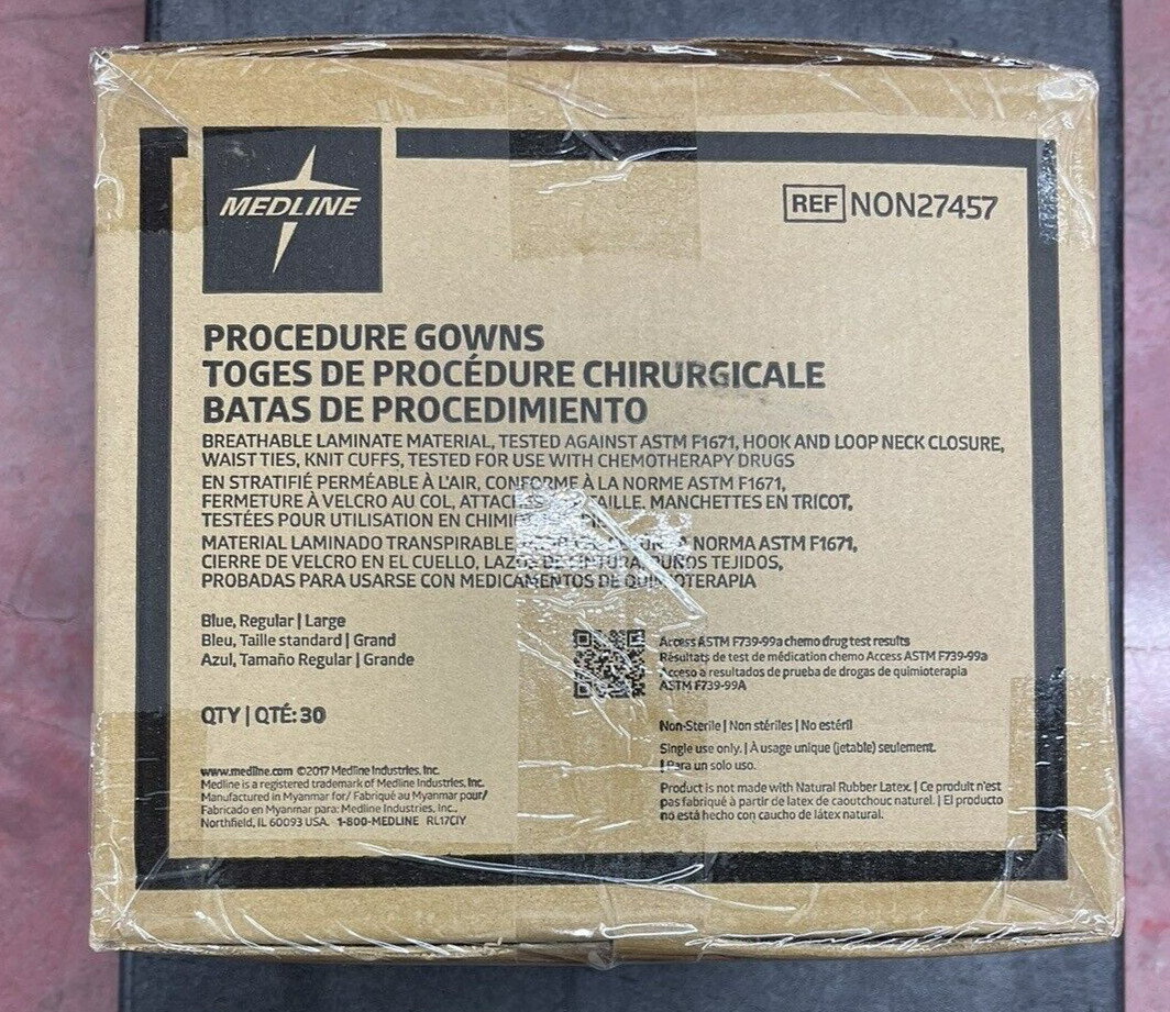 MEDLINE Protective Procedure Gowns – Non-Sterile – Large – Box of 30 – NON27457