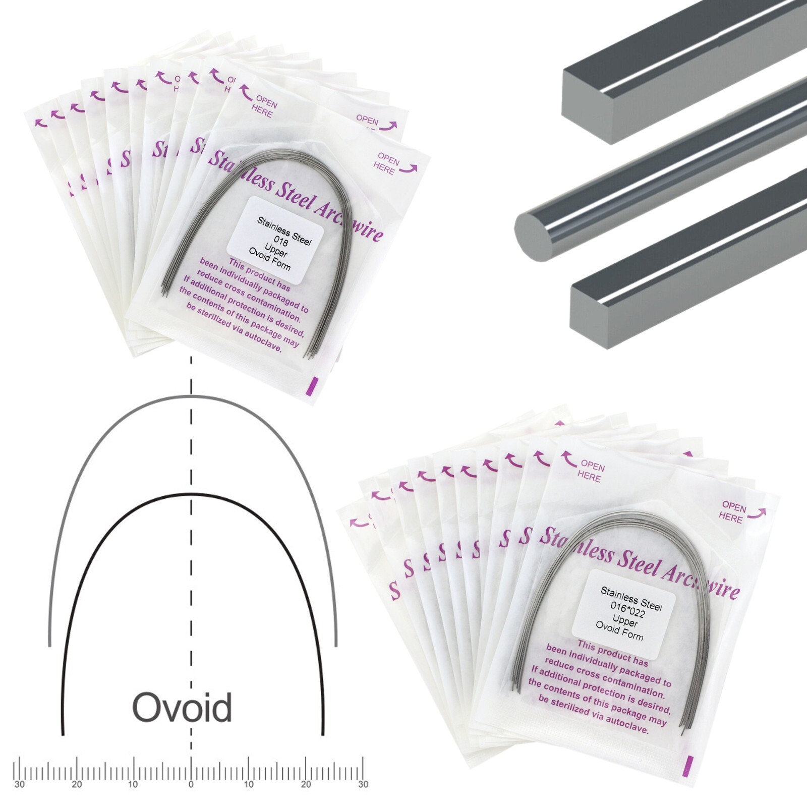 100pcs Dental Orthodontic Arch Wire Stainless Steel Ovoid Form Round Rectangular