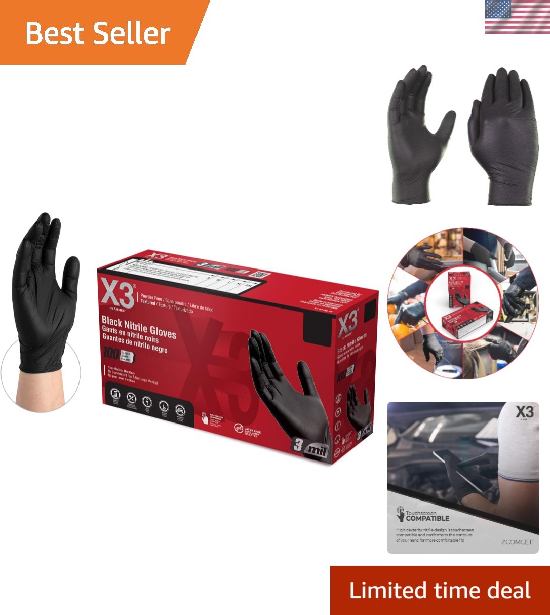 Comfort Fit Black Nitrile Gloves – Disposable, 3 Mil Thickness, 100 Count Box