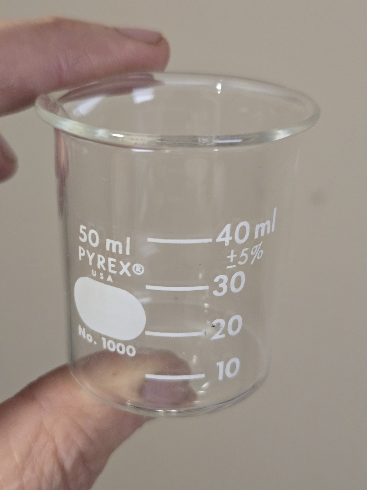 PYREX No. 1000 Glass 50ml Graduated Beaker with Spout 1000-50 ~ Lab Test