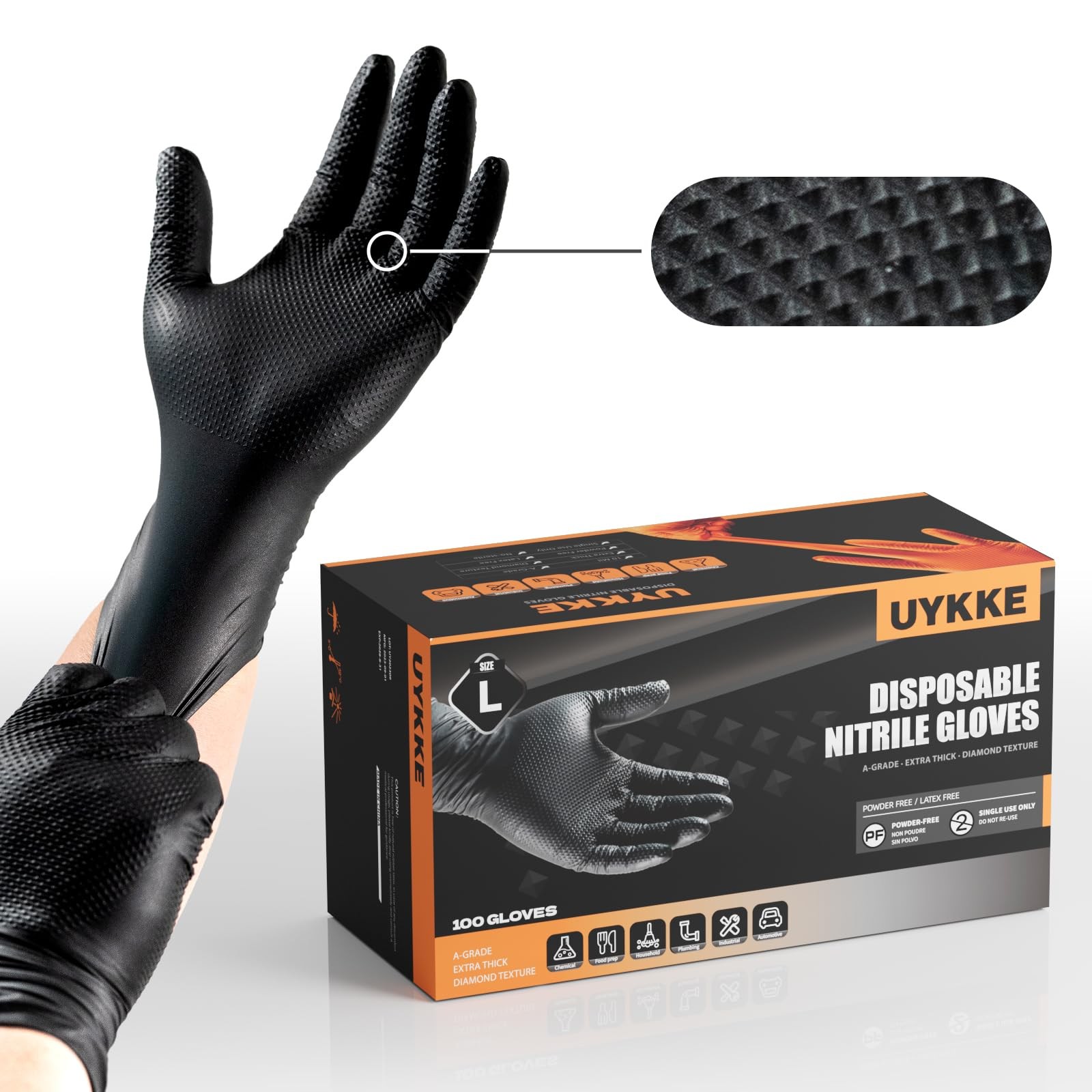 10mil Nitrile Gloves Thick,Industrial Disposable Gloves with Diamond Textured,He