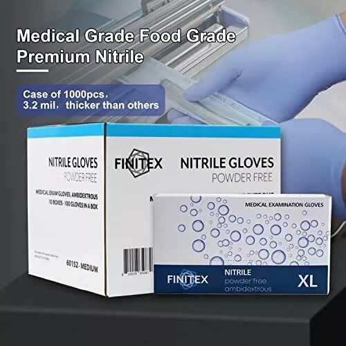 FINITEX Ice Blue Nitrile Gloves, Powder-free, Case of 1000 PCS (XL)