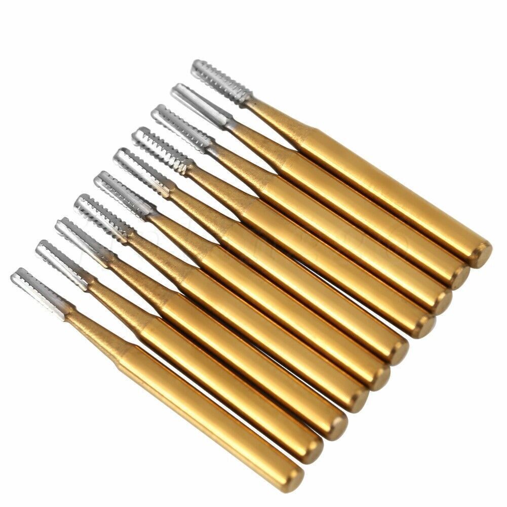 10 Pcs Dental Trimming Finishing Polishing Gold Burs Tungsten Carbide High Speed