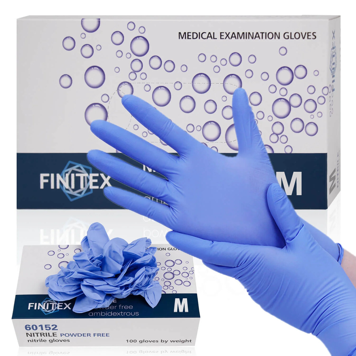 FINITEX Ice Blue Nitrile Exam Gloves 3.2mil Powder-Free Sm NEW 60151 100ct