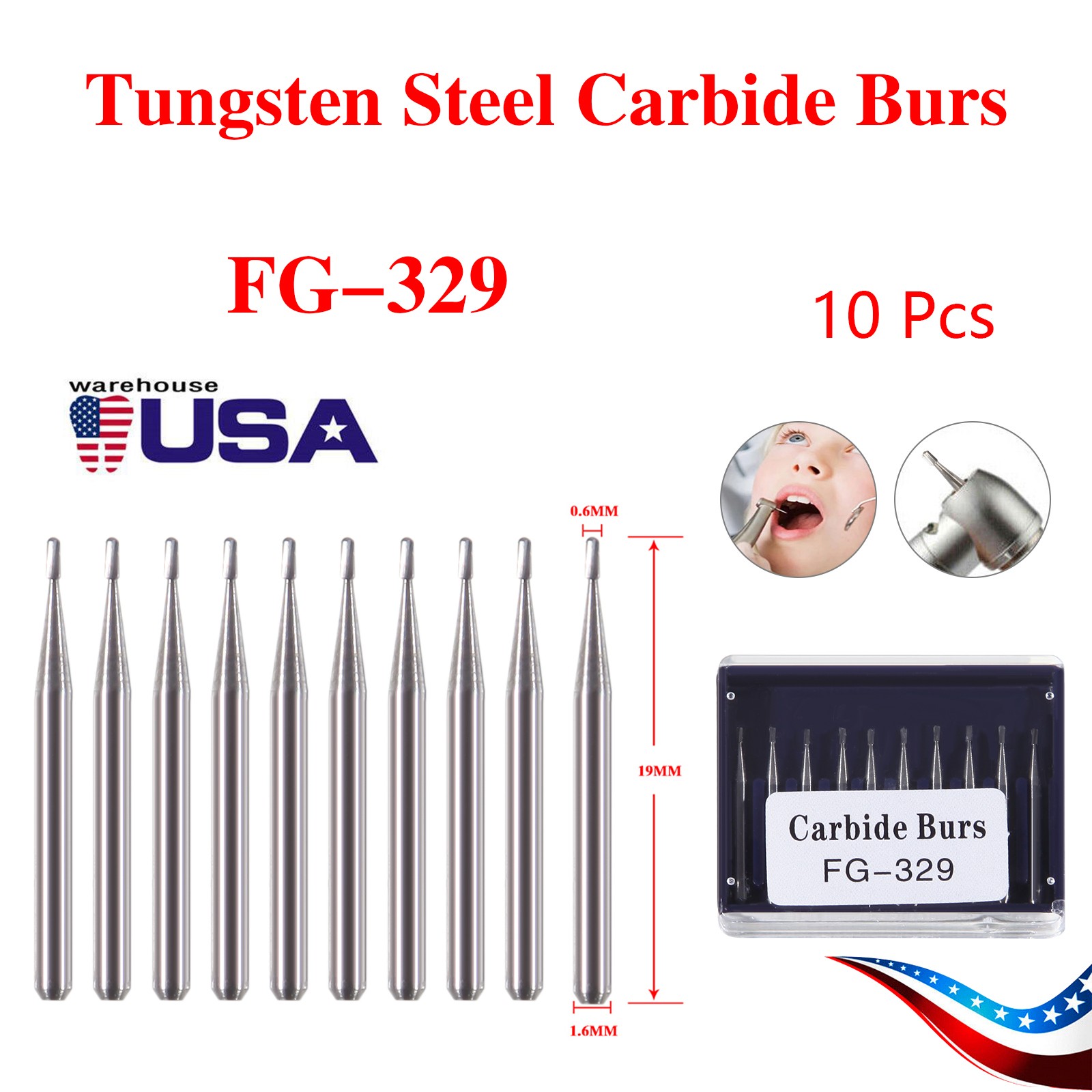 Dental Carbide Burs FG 12345 557 330 Friction Grip fit High Speed handpiece