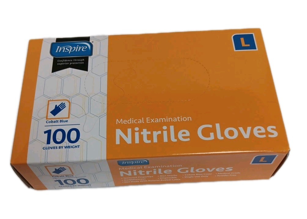 New Inspire Cobalt Blue Medical Examination Nitrile Gloves Size L Box of 100