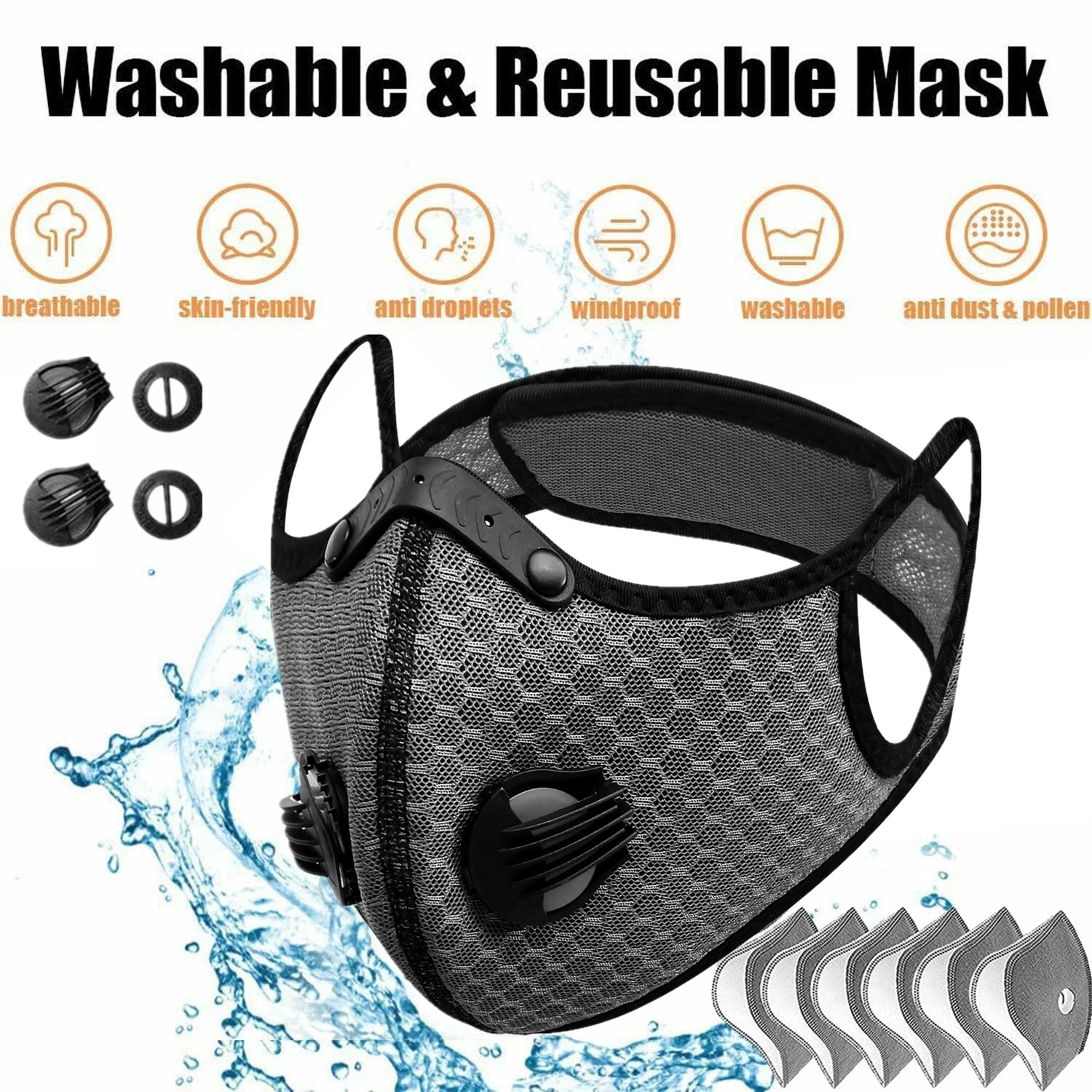 2Pcs Reusable Facepiece Half Face Cover Respirator Dust Mask With Filters Valves