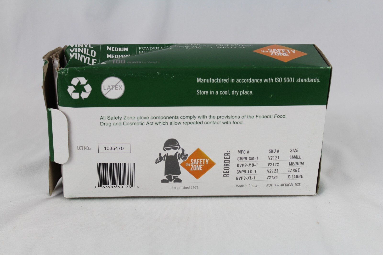 Safety Zone Vinyl Latex free Gloves clear Size Medium Box Of 100 GVP9-XL-1 NEW
