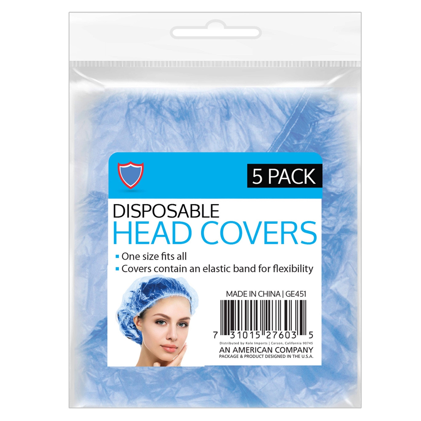 Disposable Head Covers, One Size Fits All, Blue, 5 Pack, 3 Pack