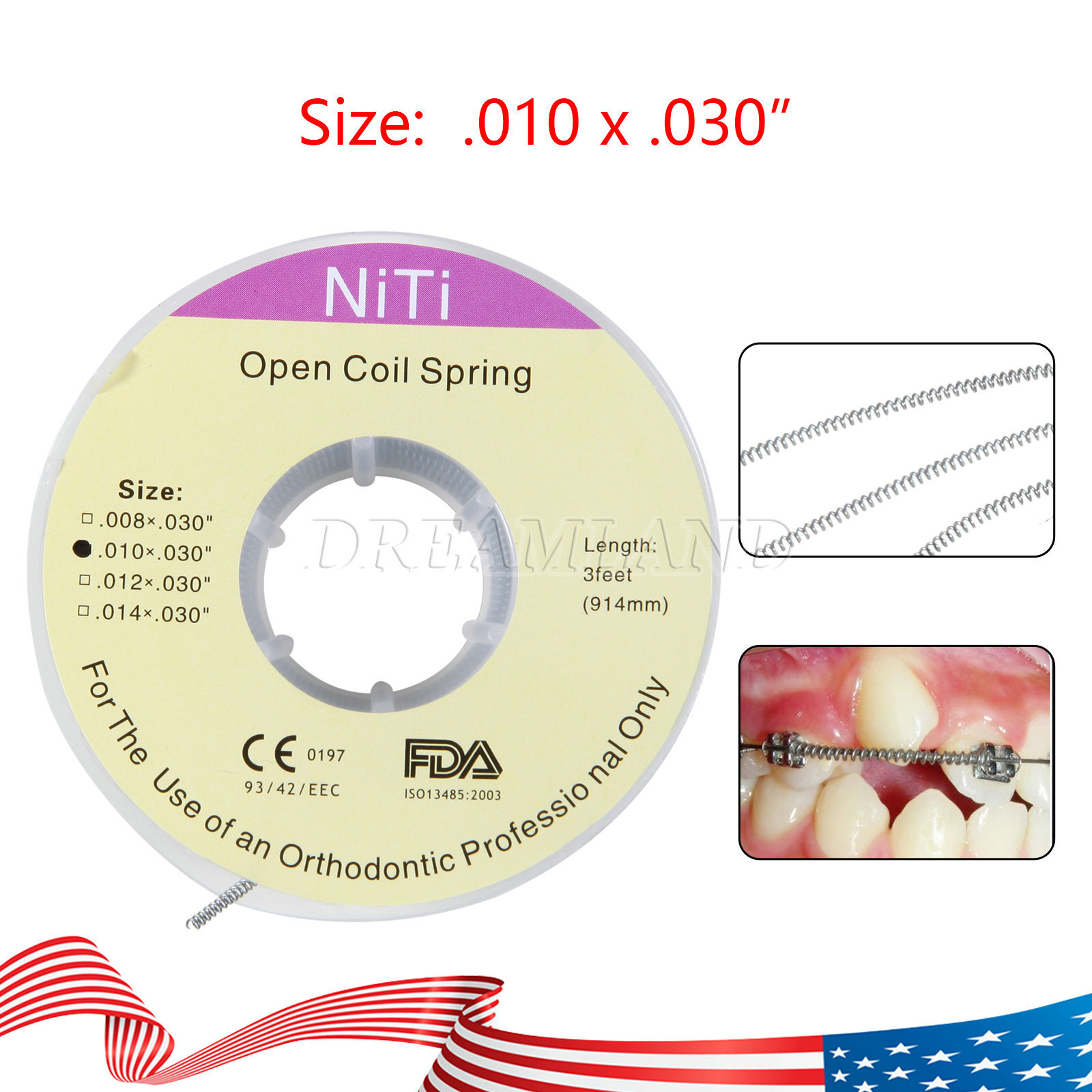 1 Roll Dental Orthodontic Niti Open Coil Spring Spool Dia.010 *030 inch 914mm