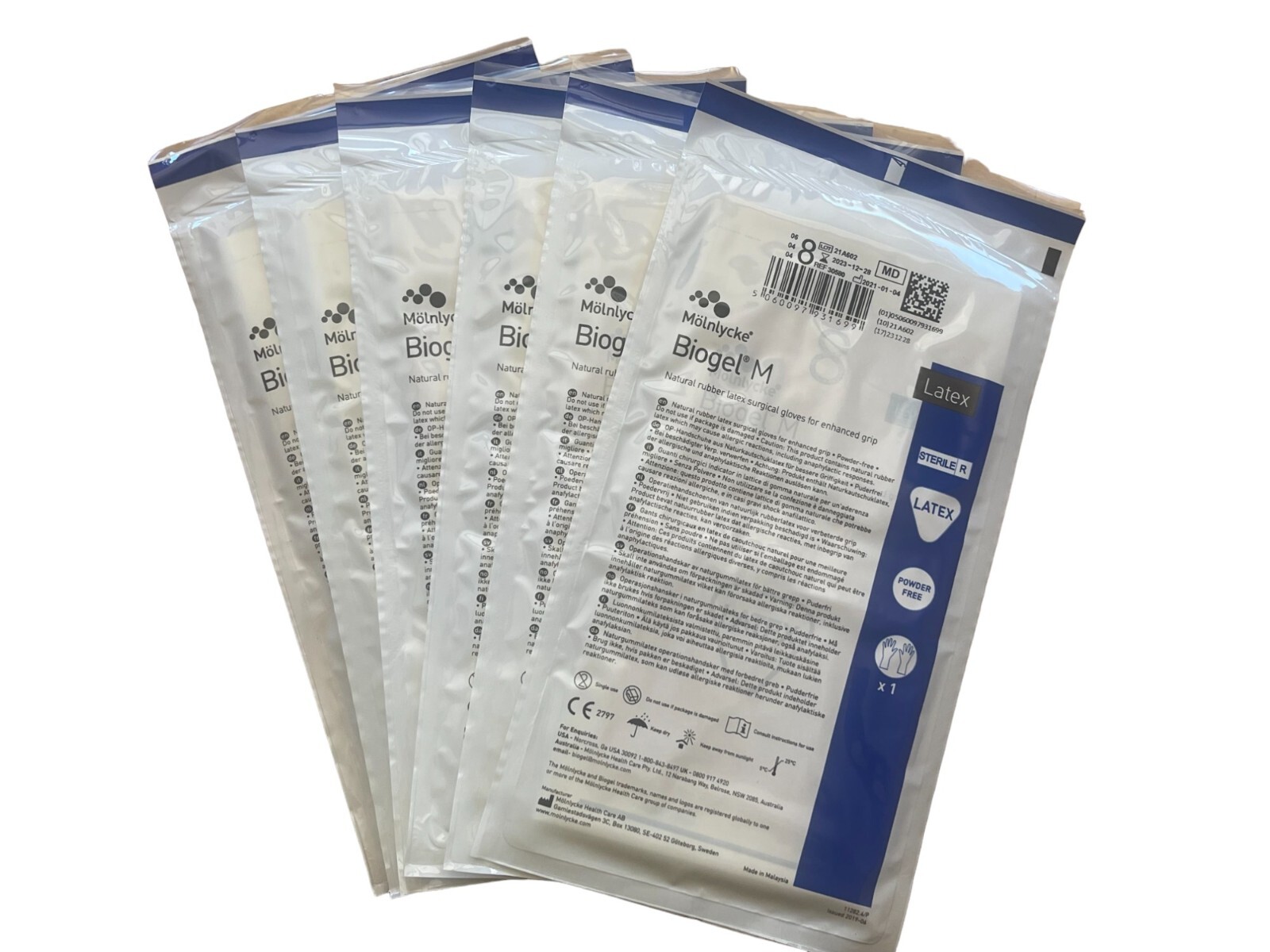 Molnlycke Biogel M Surgical Gloves 6 Pairs SEALED Size 8 Exp. 12/2023