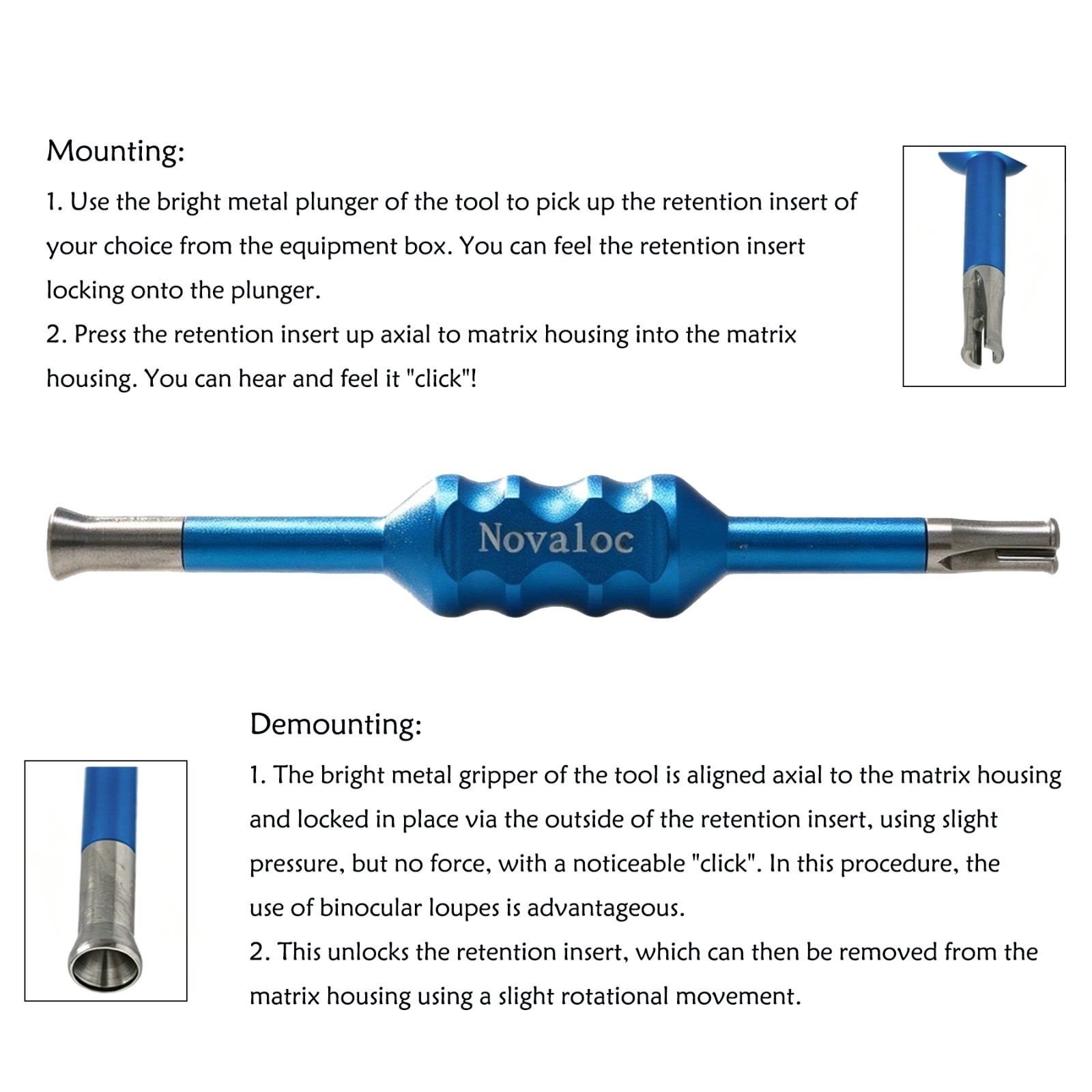 US Dental Novaloc Overdenture Retention Insert Mounting & Demounting Core Tool
