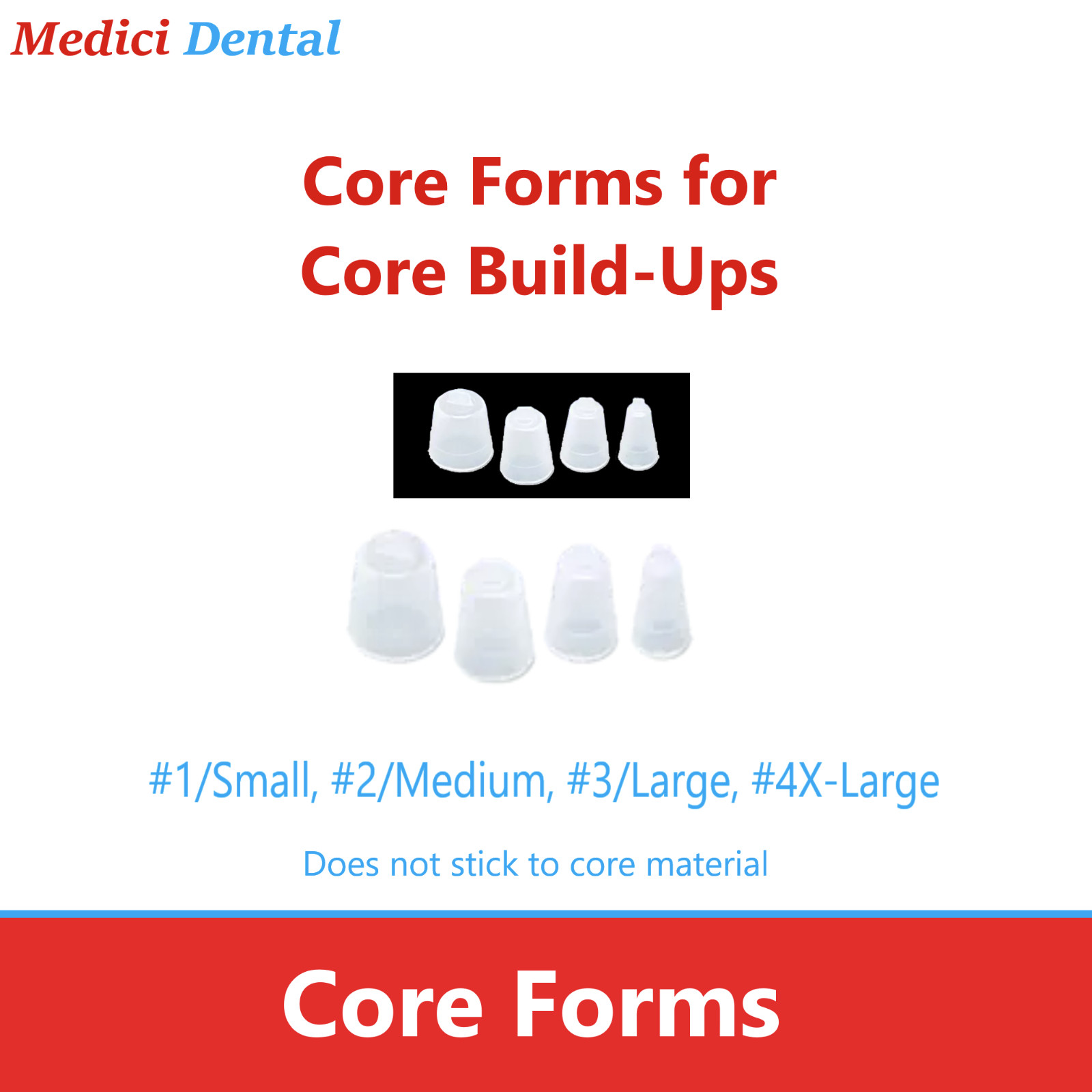 Dental Core Forms for Core Build-Ups, 100/Pkg – Transparent Core forms, S/M/L/XL