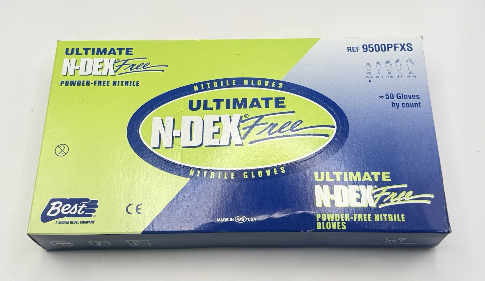 NEW (14 boxes) SHOWA Ultimate N-Dex Free Nitrile Gloves XS, Ref: 9500PFXS