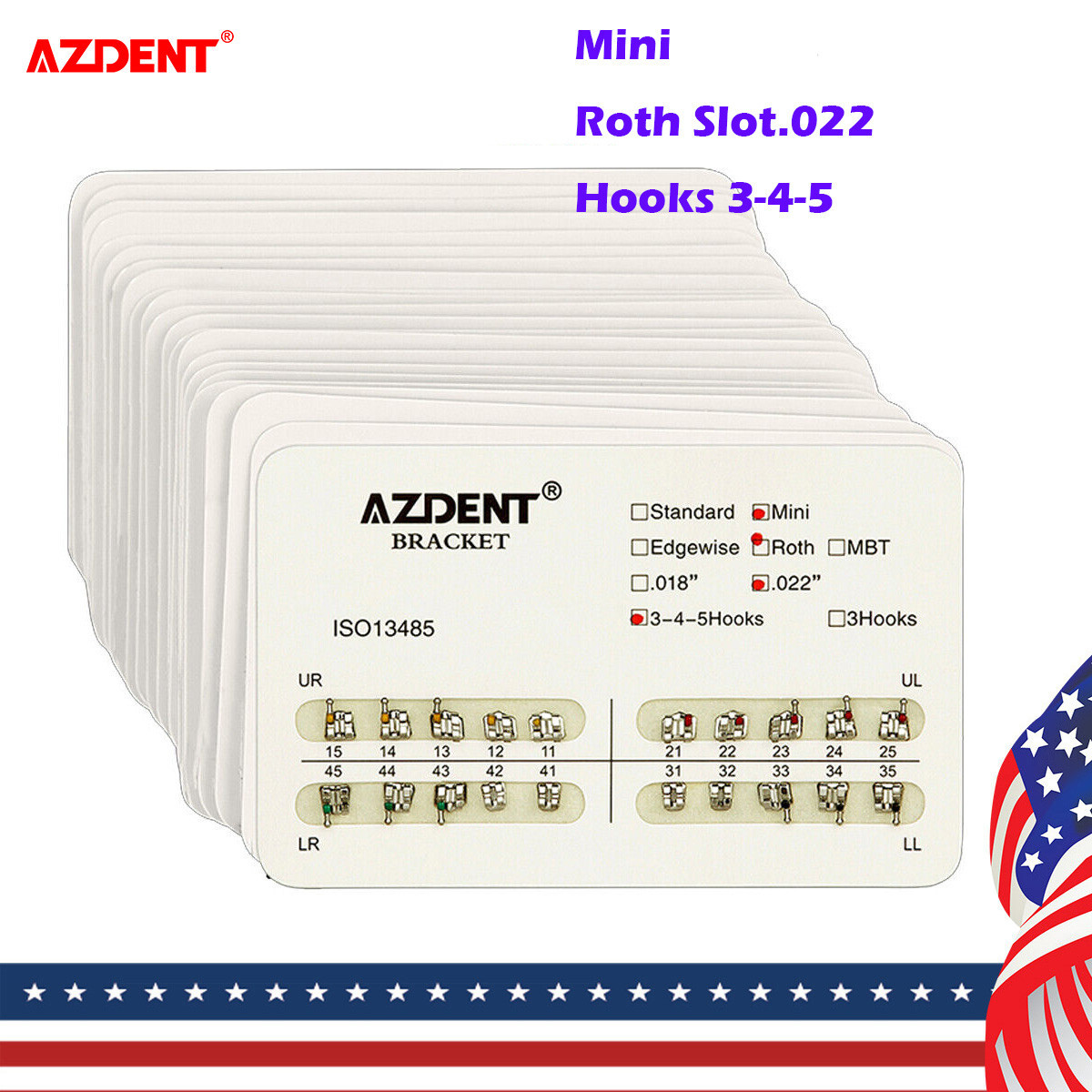 20 kits Dental Orthodontic Brackets Braces MINI Roth Slot.022 Hooks 345 AZDENT