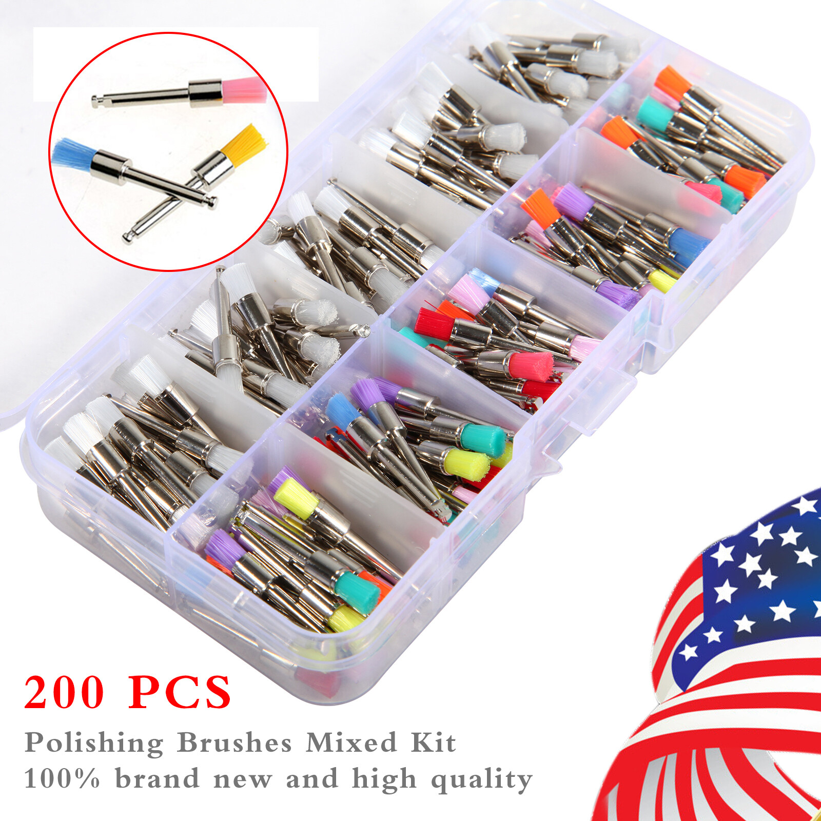 200pcs US Mixed Dental latch type prophy polishing brush flat tapered Brushes ty