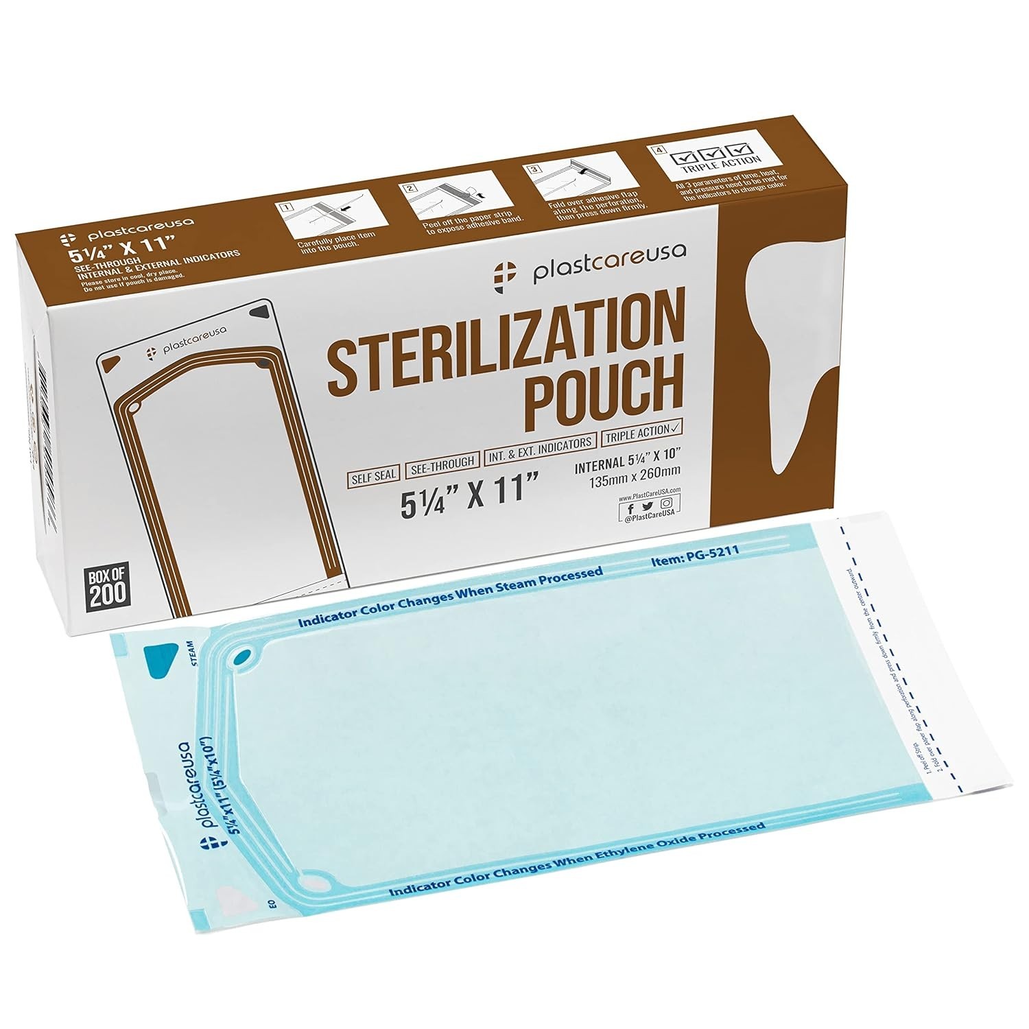Sterilization Pouches 200 Count 5.25 x 10 Inch for Tool Organization and Safety