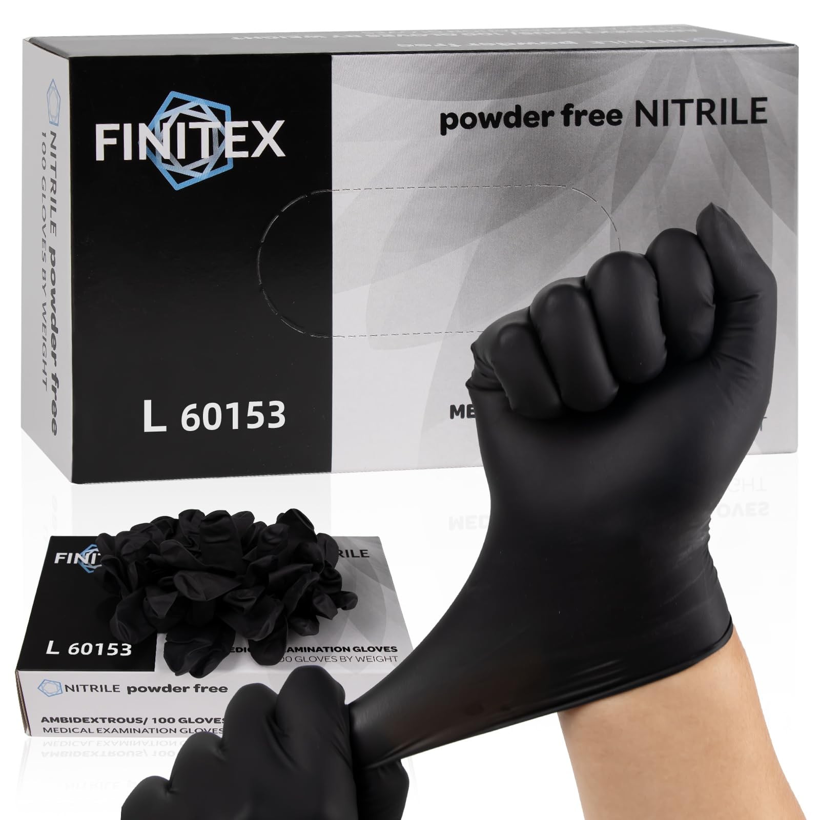 FINITEX Nitrile Disposable Latex-Free Gloves Black – 3.5mil Medium,