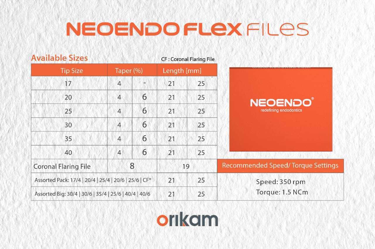 Orikam NeoEndo Flex Endodontic Rotary Files for Root Canal Treatment (Free Ship)