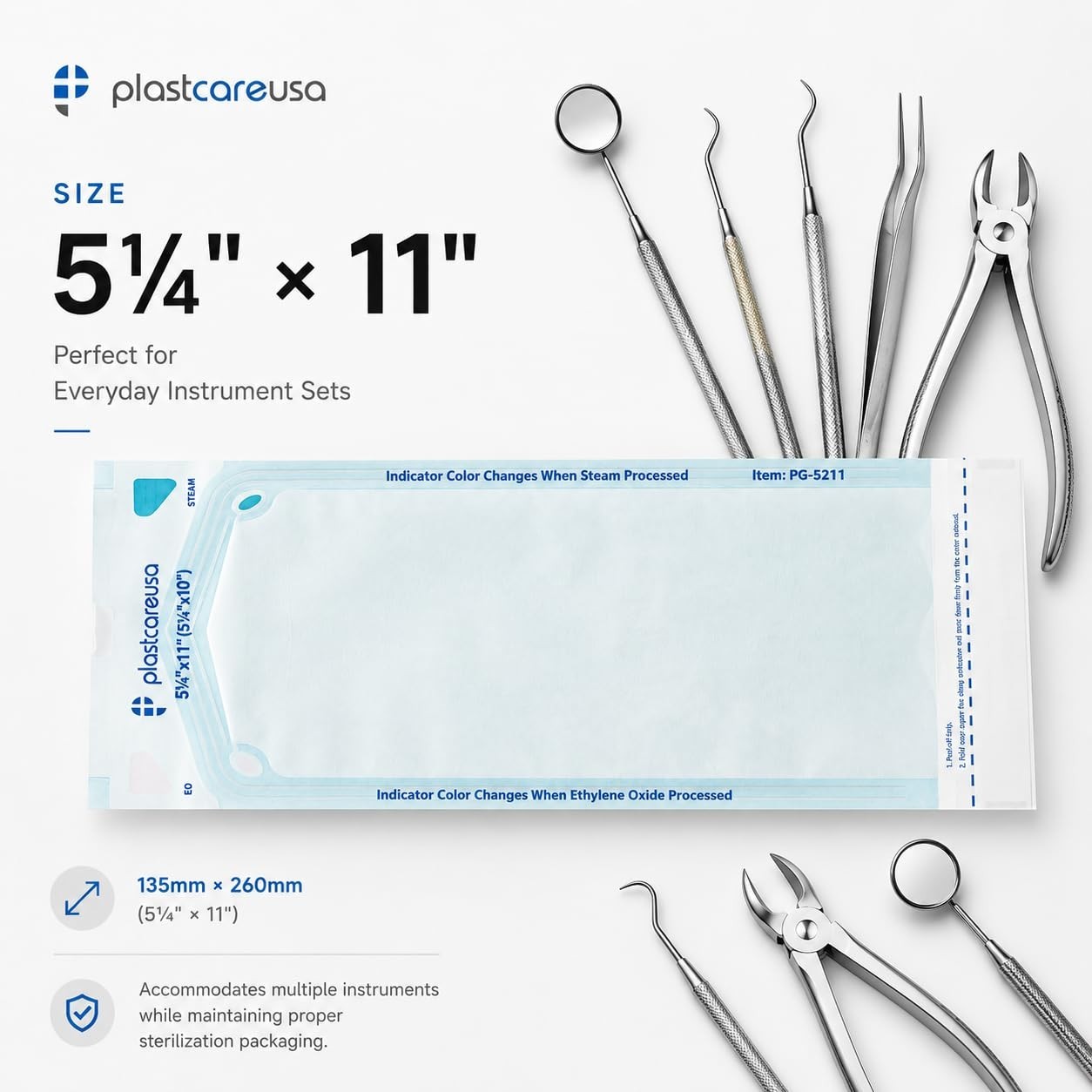 Sterilization Pouches 200 Count 5.25 x 10 Inch for Tool Organization and Safety