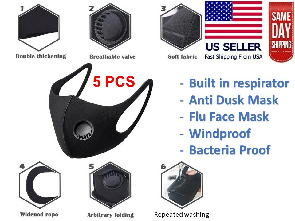 Respirator Filter Black Face Fashion Mask Washable Reusable Unisex Adult 3D MASK