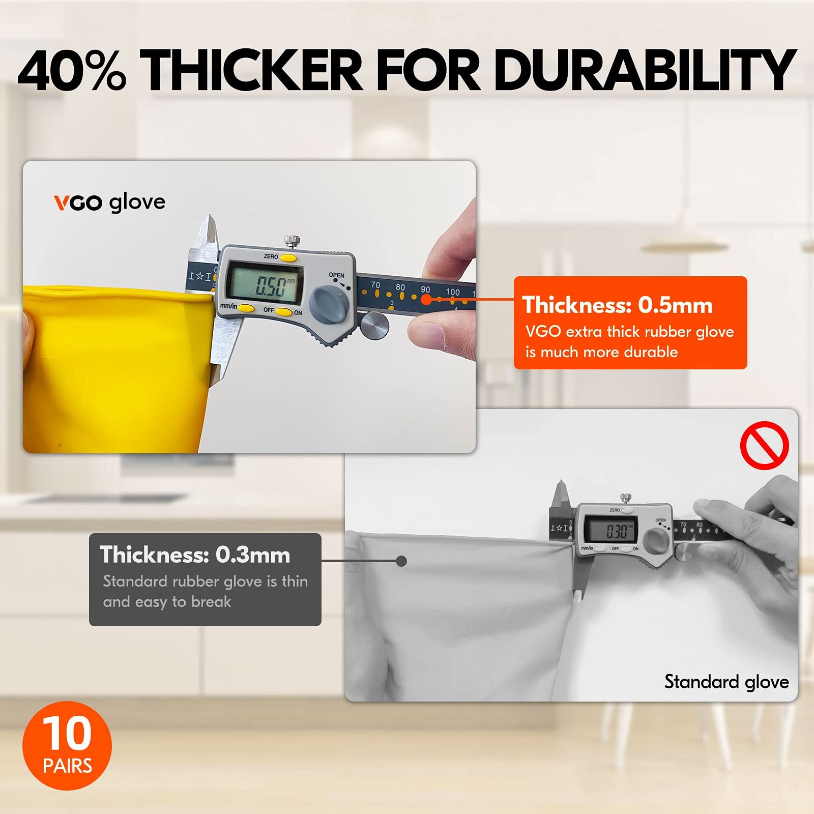 Vgo… 10-Pairs Reusable Household Gloves, Rubber Dishwashing gloves, Extra