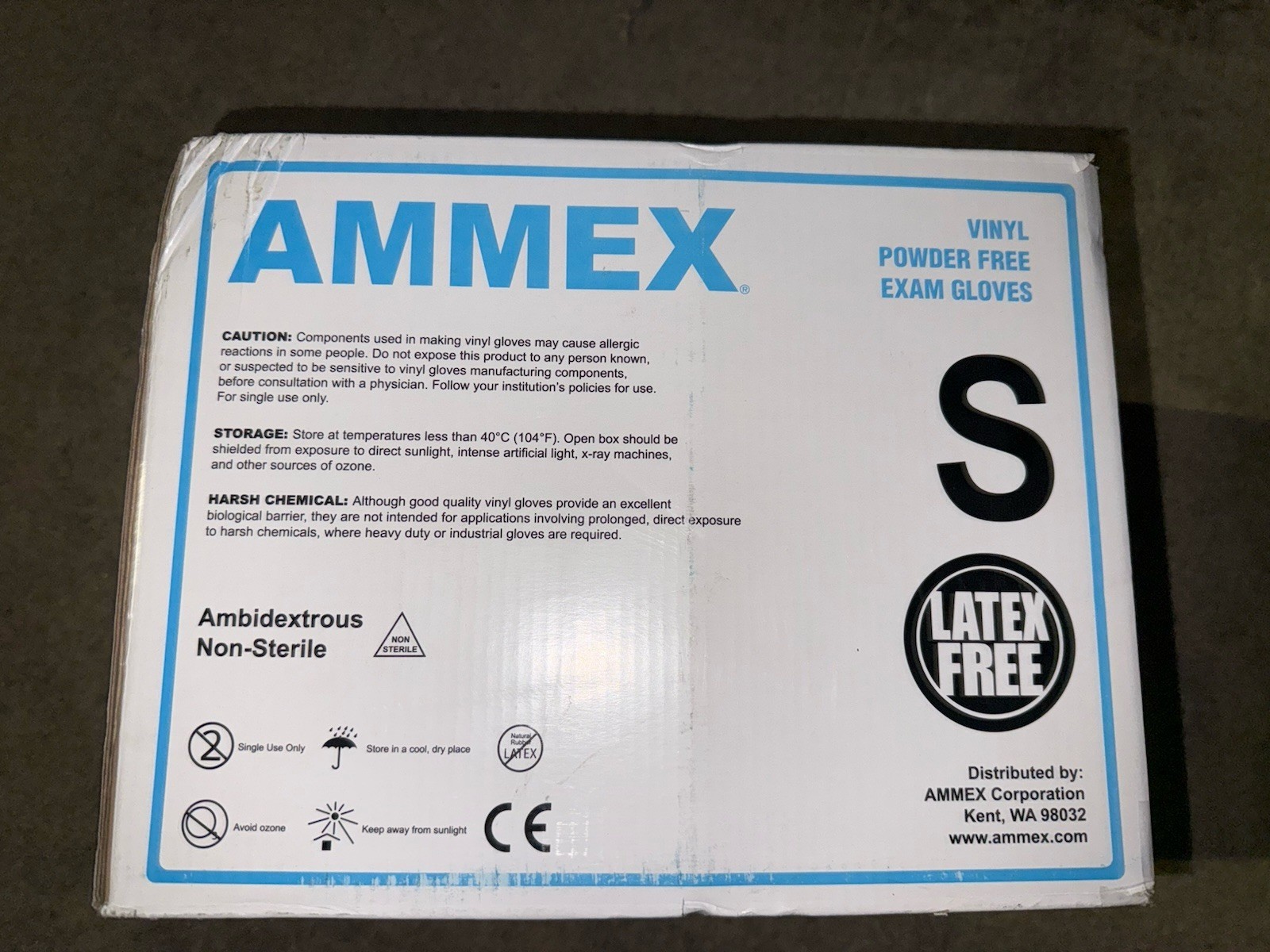 AMMEX VPF62100Vinyl Powder Free Exam Gloves, SMALL, 1 Case 10 Box 100=1000 Qty