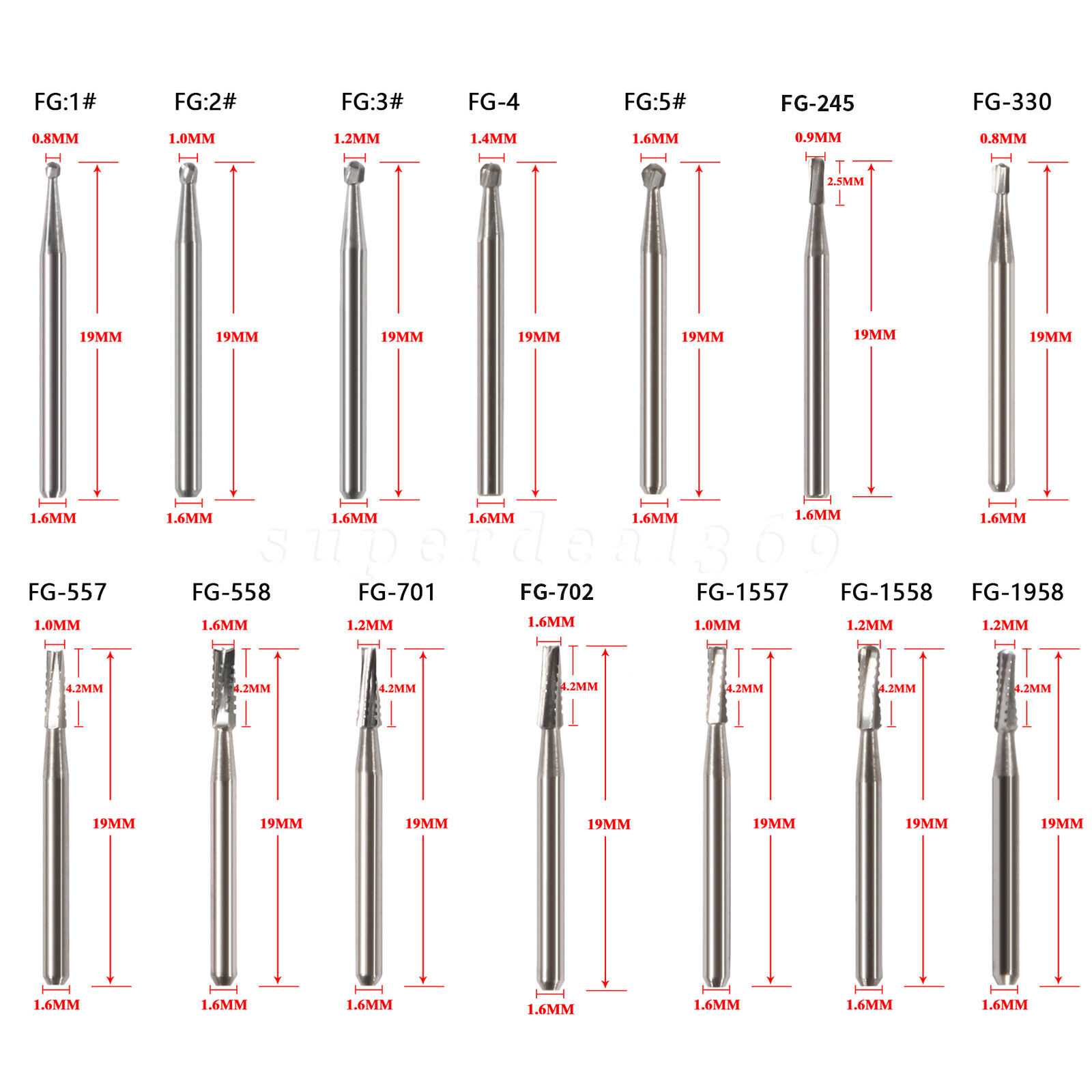 1-10 Box Dental FG Tungsten Carbide Burs Drill Round For High Speed Handpiece ty