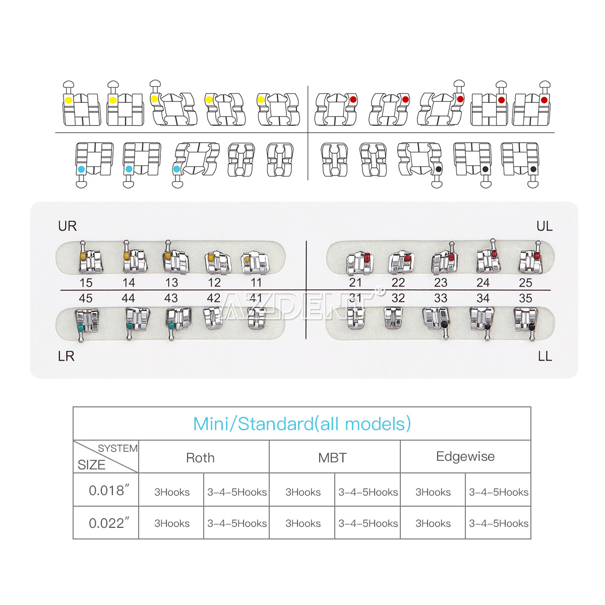 10 Packs AZDENT Dental Orthodontic Brackets Braces Metal Mini Roth.022 Hooks 345