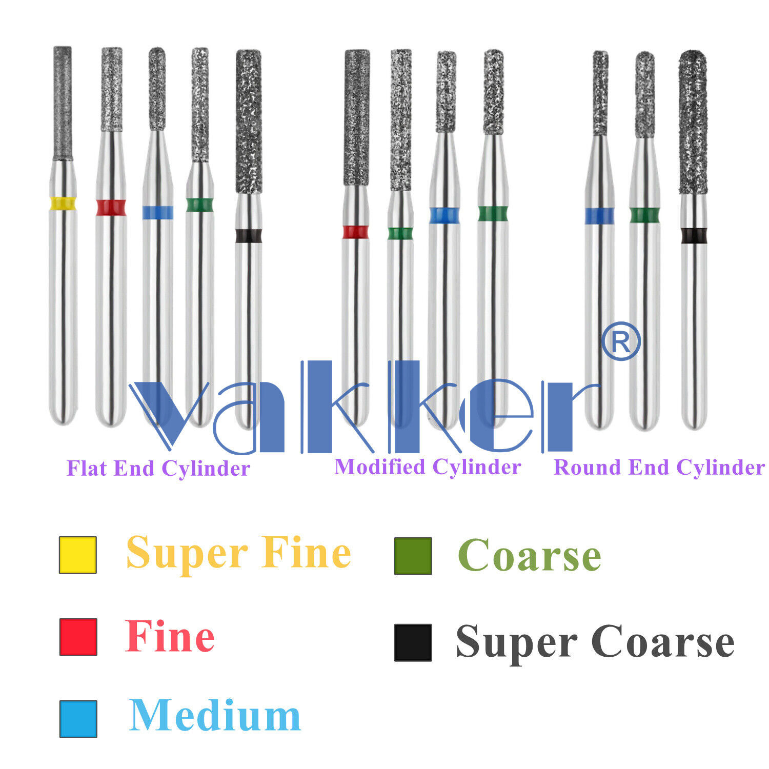 10pc/pk Dental FG Diamond Burs High Speed Flat/Round End Cylinder Polishing Burs