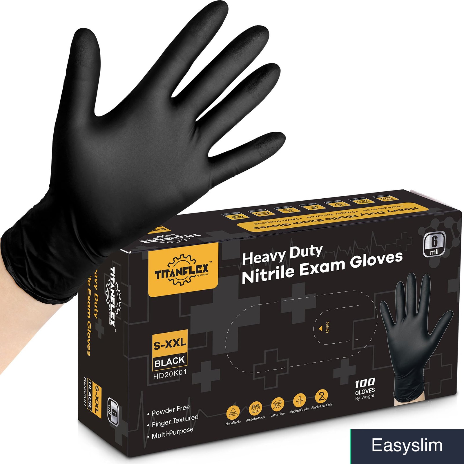 Disposable Nitrile Exam Gloves, 6-mil, Black, Large, 100-Count, Food Safe