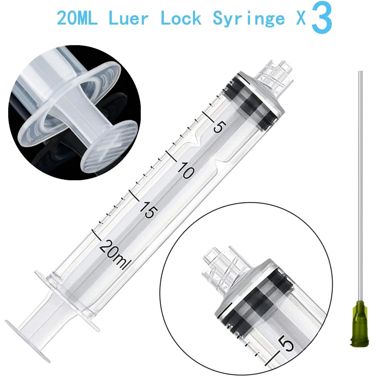 3 Pack 20ml Industrial Plastic Syringes with Blunt Luer Lock Needle 4 Inch for S