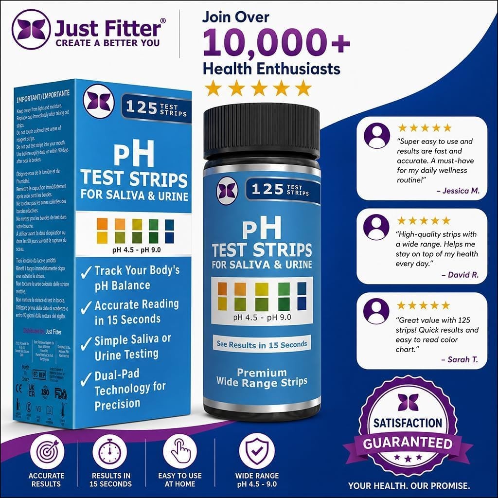 pH Test Strips for Testing Alkaline and Acid Levels in The Body. Track & Blue