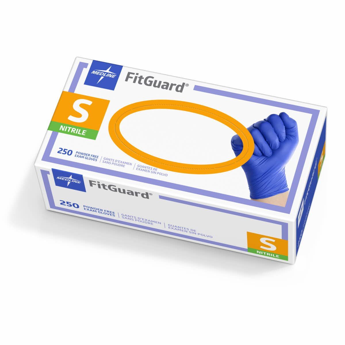 Medline FitGuard Powder-Free Nitrile Gloves 250ct, Dark Blue, S, M, L & XL Sizes