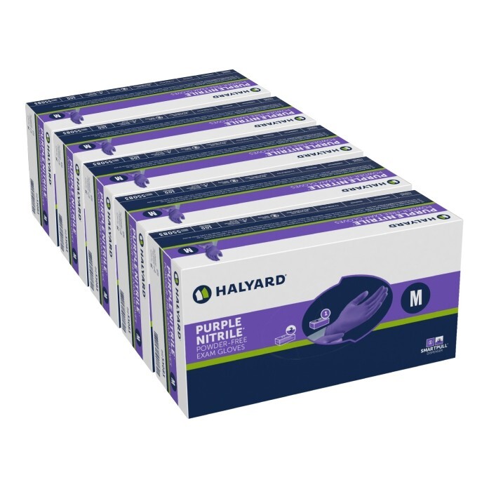 5 BOXES of 100 (500 gloves) MEDIUM Halyard Purple Nitrile Exam Gloves 55082
