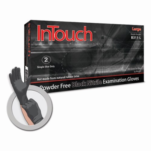InTouch Powder-Free Black Nitrile Exam Gloves, Large, 100-Count