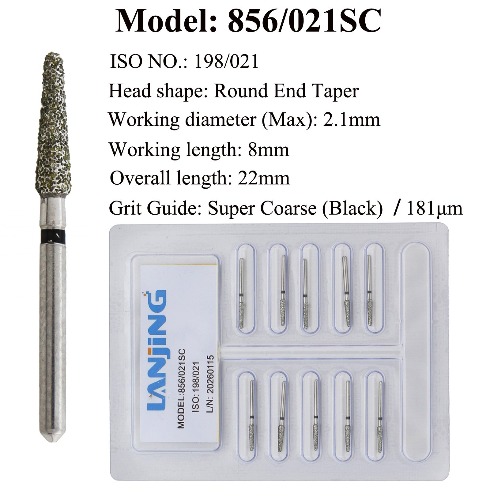 Dental Diamond Burs 856/021SC Super Coarse FG Bur Round End Taper High Speed