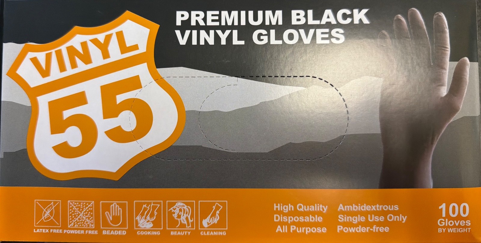 Vinyl Powder Free Vinyl Disposable Gloves (BLACK)- Pack of 100 (Free Shipping)