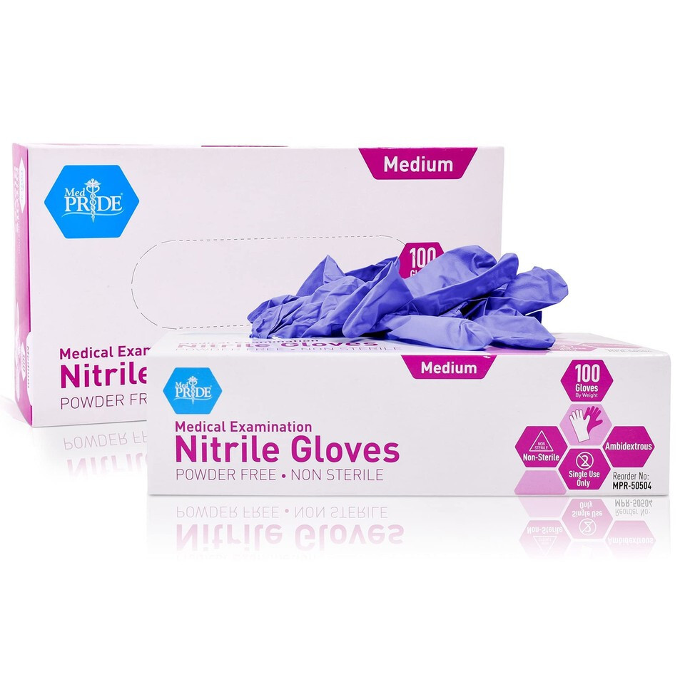 MedPride Powder-Free Nitrile Exam Gloves, Large (Pack of 100)