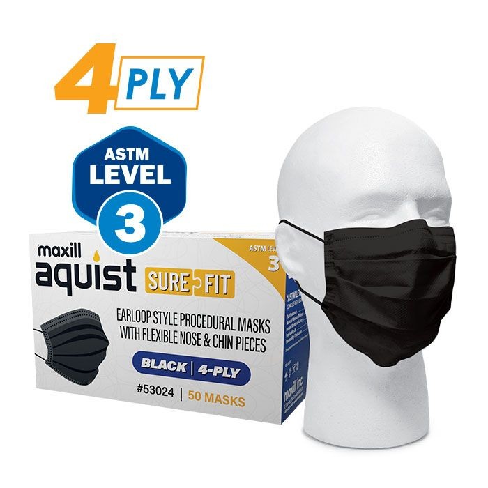 Level 3 (4 Ply) Procedural Mask – Black w Flexible Nose & Chin Piece (50 per bx)