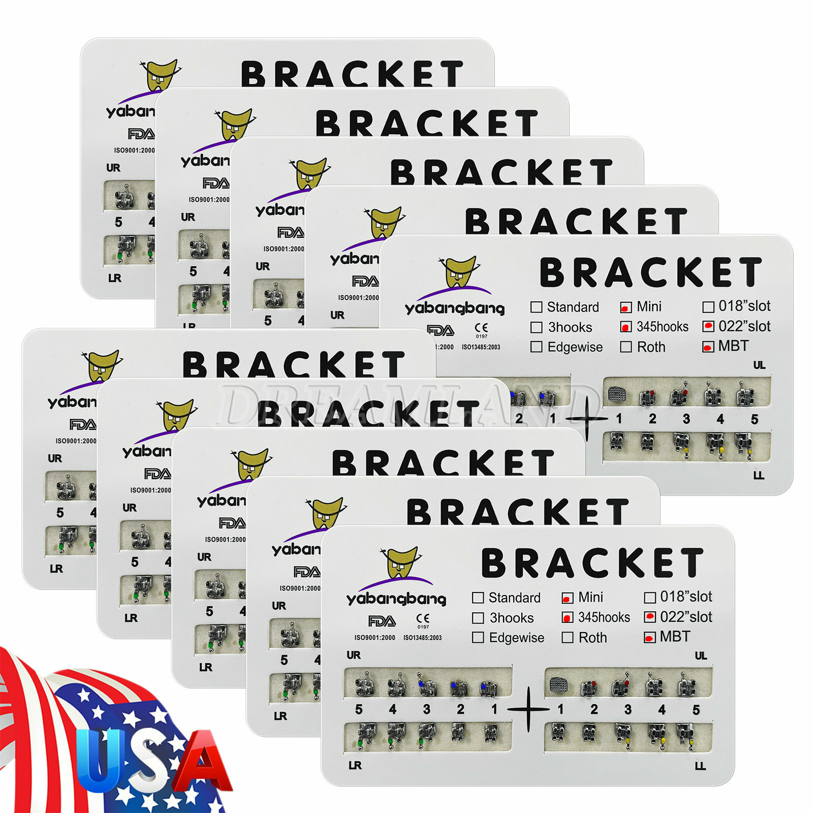 10 Packs Dental Orthodontic Brackets Braces MBT MINI Slot.022 3-4-5 Hooks br-w