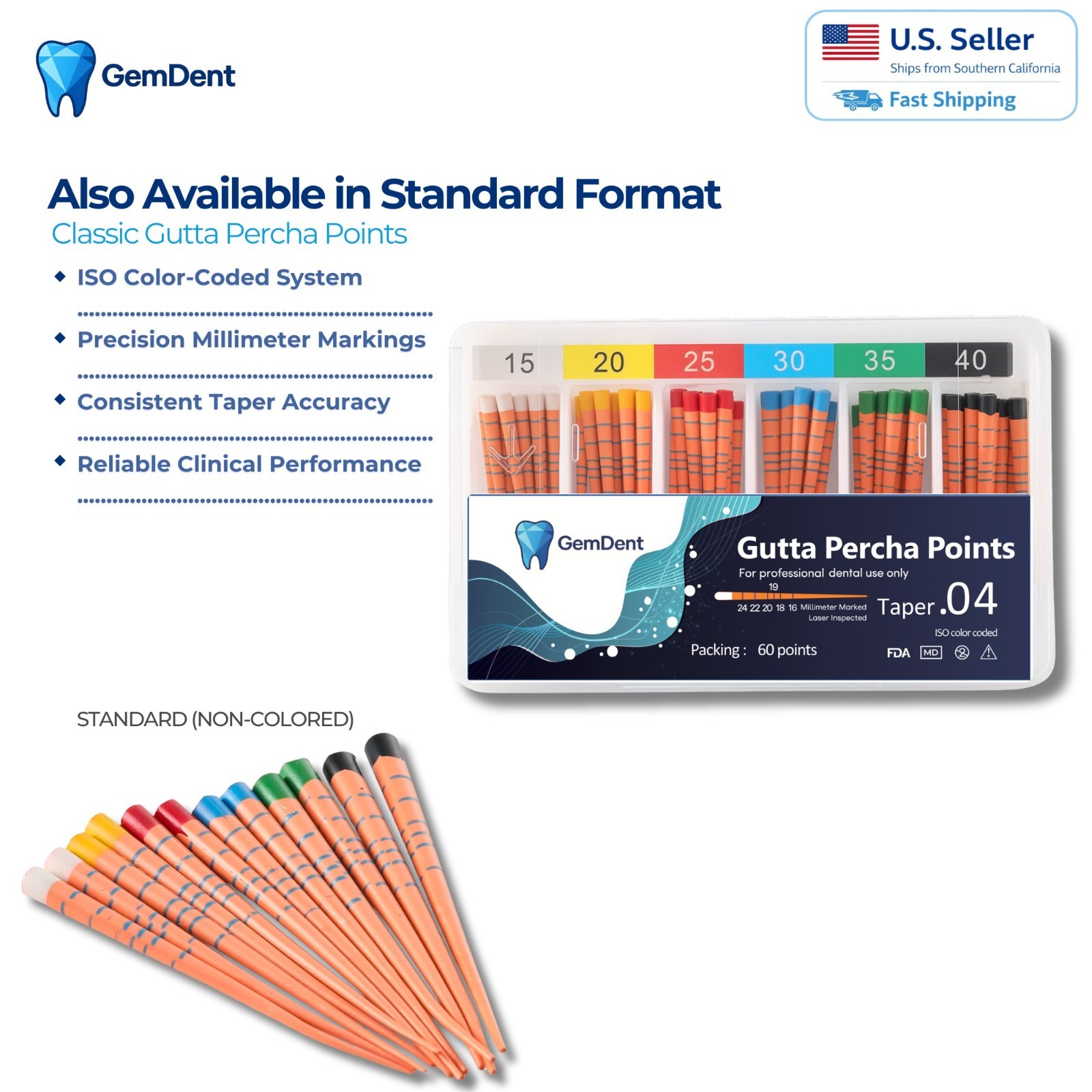 GemDent Gutta Percha Points .02 .04 .06 F1 F2 F3 Standard Multicolor Endo Marked