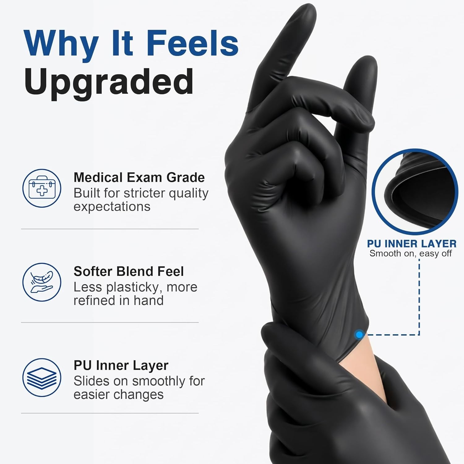 Latex-Free Vinyl Exam Gloves – 4 Mil Black Disposable Gloves, 100 Count, X-Large